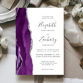 Invitación Boda Moderna de Ágata Plateada y Púrpura