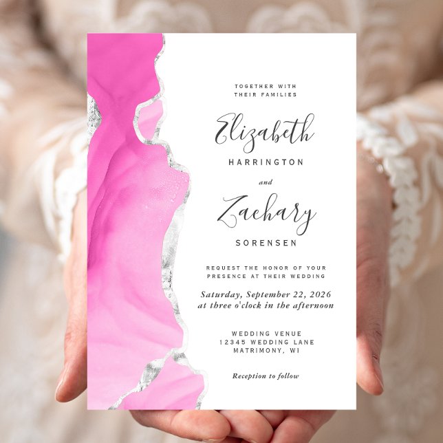 Invitación Boda Moderna de Ágata Rosa Plateada (Subido por el creador)