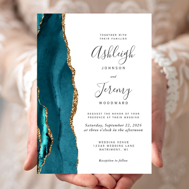 Invitación Boda Moderna de Ágata Teal Oro (Subido por el creador)