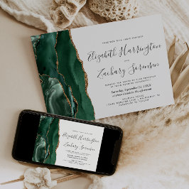 Invitación Boda Moderna de Ágata Verde Esmeralda y Oro