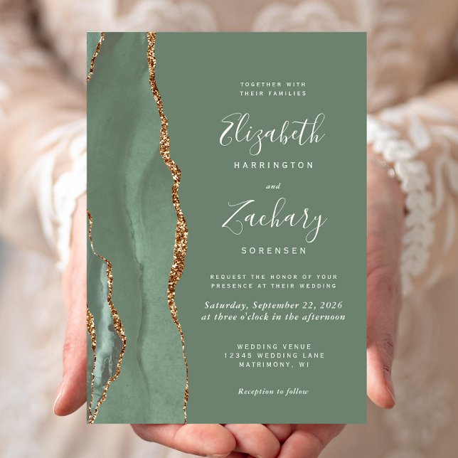 Invitación Boda Moderna de Ágata Verde y Oro (Subido por el creador)