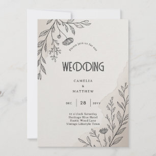 Invitación Boda moderna de arte lineal floral minimalista Her