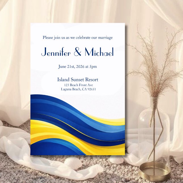 Invitación Boda moderna de azul cobalto y amarillo (Cobalt Blue & Lemon Yellow Modern Wedding Invitation )