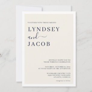 Invitación Boda Moderna de Azul Marino Profundo y Crema