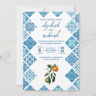 Invitación Boda Moderna de Baldosa Azul Limón Mediterránea