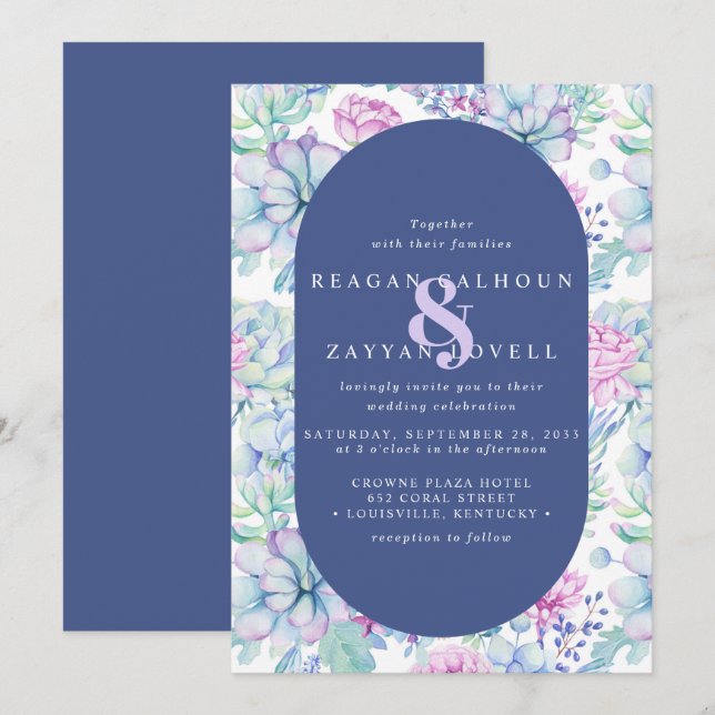 Invitación Boda moderna de cactus botánico suculento floral (Anverso / Reverso)