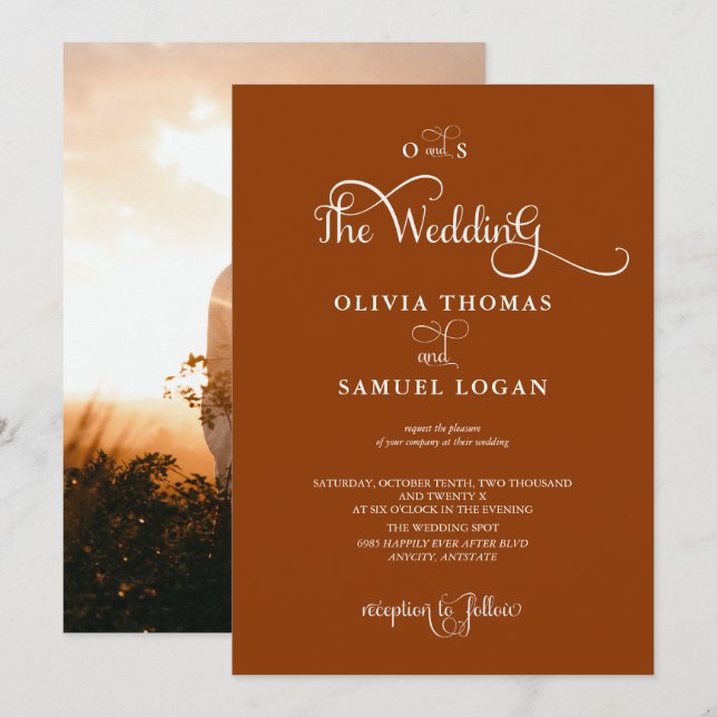 Invitación Boda moderna de caligrafía elegante (Anverso / Reverso)