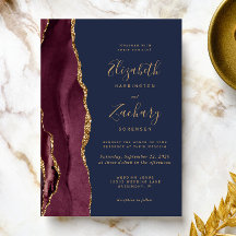 Boda moderna de color burgundy oro ágata azul mari
