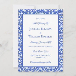 Invitación Boda moderna de damasco azul y blanco