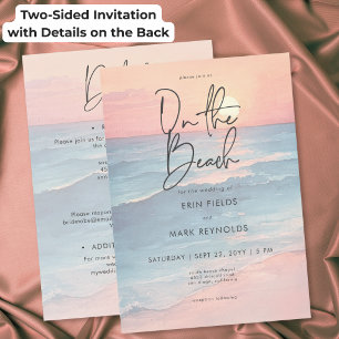 Invitación Boda moderna de dos lados al atardecer en la playa