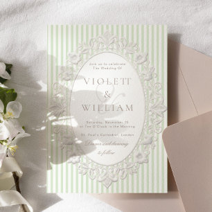 Invitación Boda moderna de encaje vintage verde pistacho