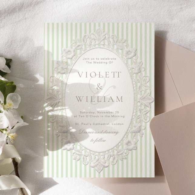 Invitación Boda moderna de encaje vintage verde pistacho (Subido por el creador)