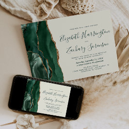 Invitación Boda moderna de esmeralda verde oro ágata marfil