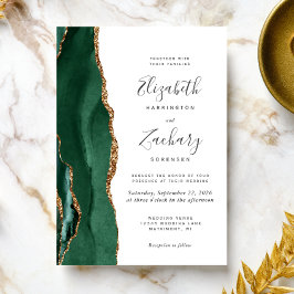 Invitación Boda Moderna de Esmeralda Verde y Oro Agata