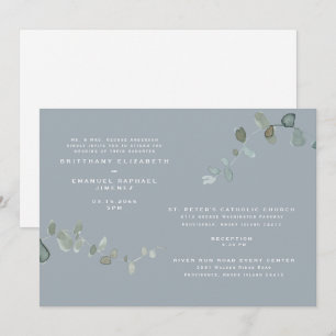 Invitación Boda Moderna de Eucalipto Azul Polvoriento en Dos