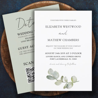 Invitación Boda moderna de eucalipto salvia verde todo en uno