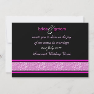 Invitación Boda Moderna de Fantasía Floral Rosa Fucsia y Negr