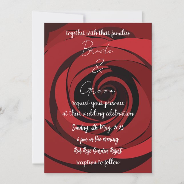 Invitación Boda moderna de flor de rosa roja (Anverso)