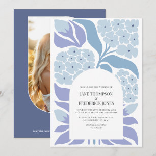 Invitación Boda moderna de flores abstractas azul francés en 