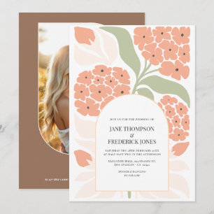 Invitación Boda moderna de flores abstractas de albaricoque e