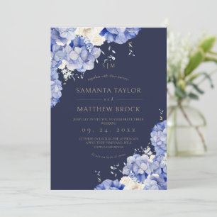 Invitación Boda moderna de flores navales todo en uno