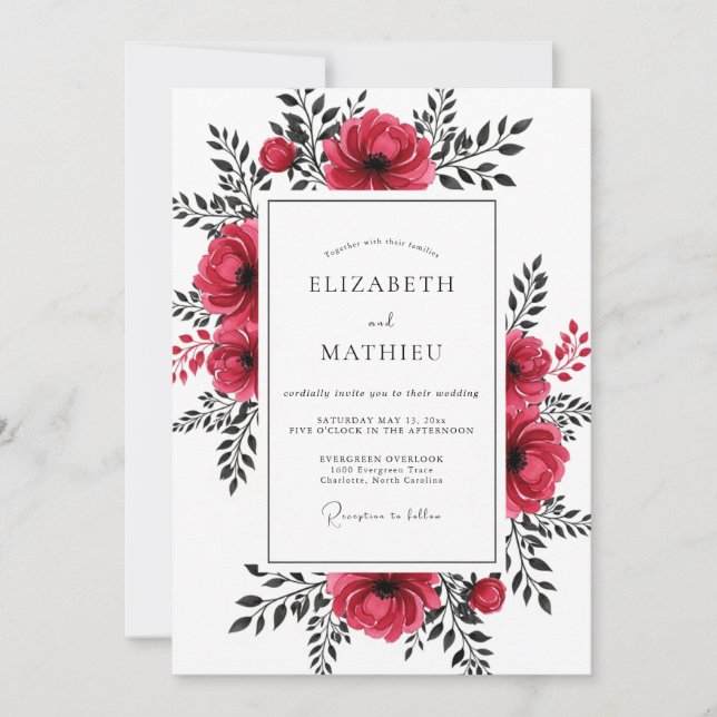 Invitación Boda moderna de frambuesa melancólica (Anverso)