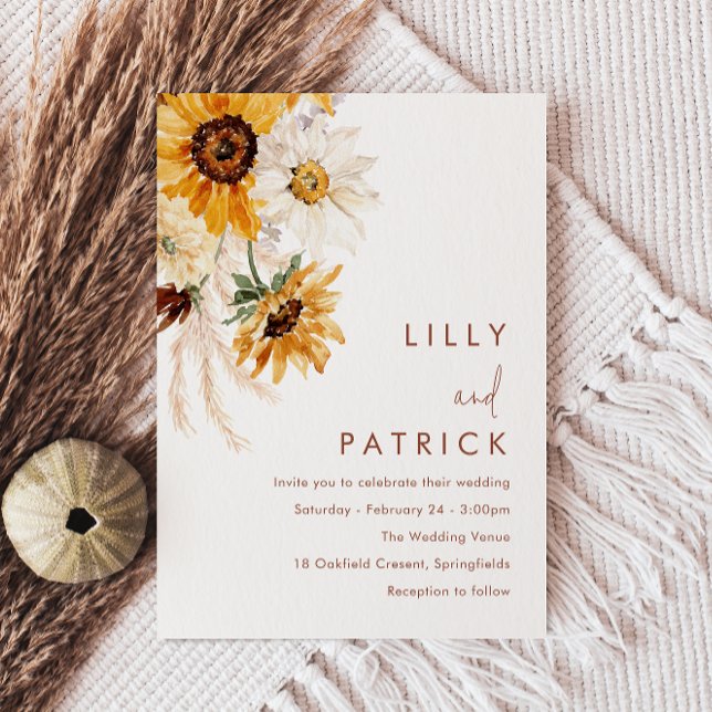 Invitación Boda moderna de girasoles boho (Subido por el creador)