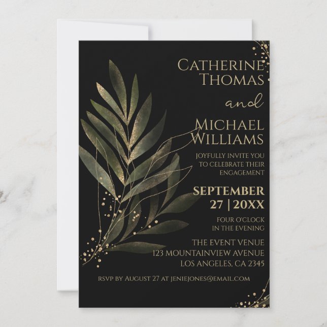 Invitación Boda moderna de hoja de oro negro fiesta de compro (Anverso)
