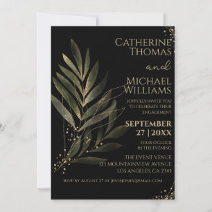 Invitación Boda moderna de hoja de oro negro fiesta de compro