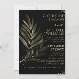 Invitación Boda moderna de hoja de oro negro y compromiso