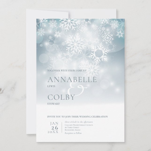 Invitación Boda moderna de invierno azul polvoriento (Anverso)