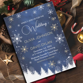 Invitación Boda moderna de invierno con copo de nieve azul ma