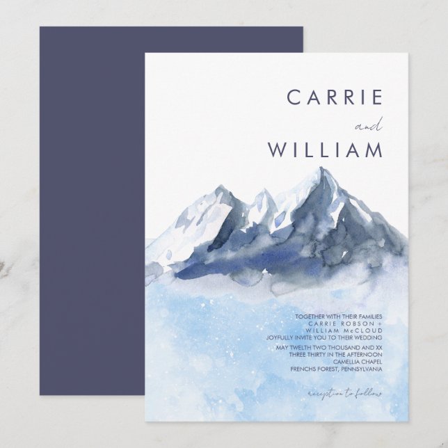 Invitación Boda moderna de invierno con patrón de montaña (Anverso / Reverso)