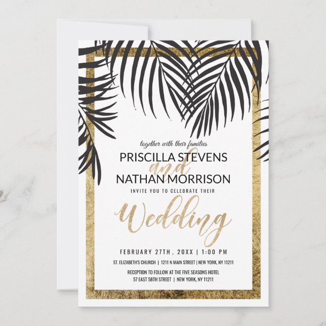 Invitación Boda moderna de la palmera de las frondas de la (Anverso)