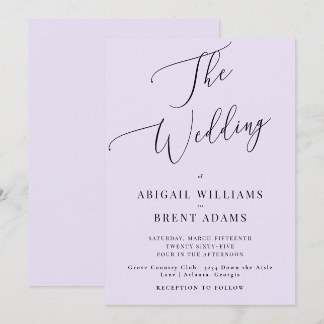 Invitación Boda moderna de lavanda (Anverso / Reverso)