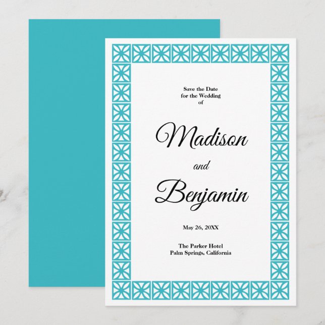 Invitación Boda moderna de los mediados de siglo, retro, (Anverso / Reverso)