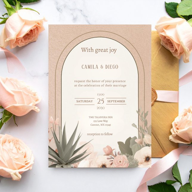 Invitación Boda moderna de lujo con flores del desierto (Subido por el creador)