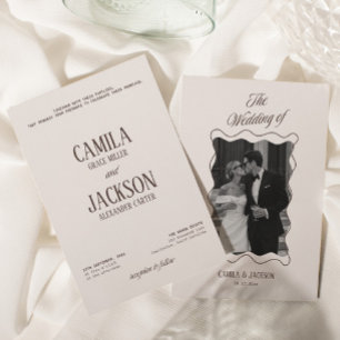 Invitación Boda moderna de marfil y marrón