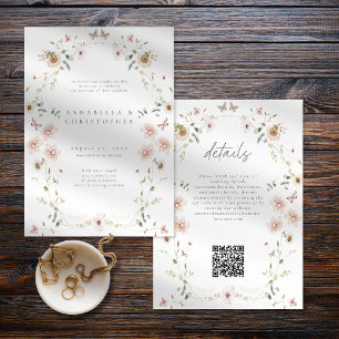 Invitación Boda moderna de mariposa de flor silvestre de acua