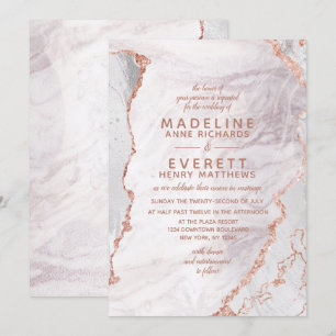 Invitación Boda moderna de mármol de ágata con pan de oro ros