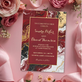 Invitación Boda moderna de mármol de ónix burgundy dorado chi