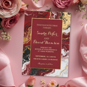 Invitación Boda moderna de mármol de ónix burgundy dorado chi