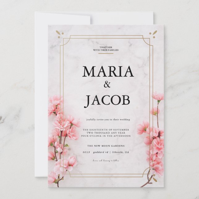 Invitación Boda moderna de mármol rosa (Anverso)
