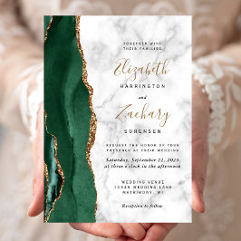 Invitación Boda Moderna de Mármol Verde Esmeralda y Oro