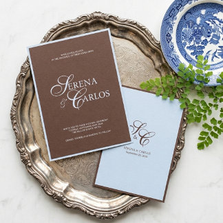 Invitación Boda moderna de marrón chocolate y azul polvo