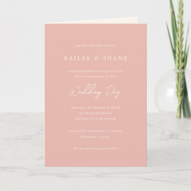 Invitación Boda Moderna de Melocotón Simple (Anverso)