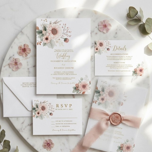 Invitación Boda moderna de moda con rubor rosa polvoriento (Subido por el creador)