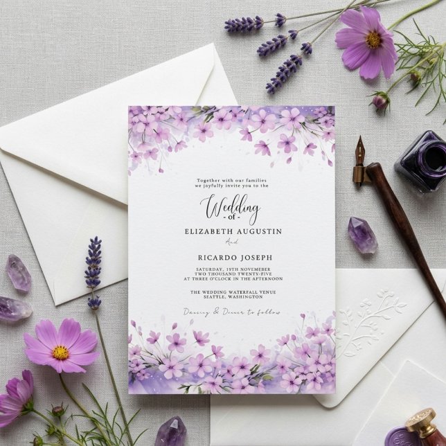 Invitación Boda moderna de moda lavanda púrpura (Subido por el creador)