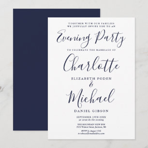 Invitación Boda moderna de noche en azul marino de firma