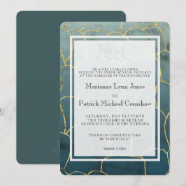 Invitación Boda moderna de oro con aguamarina oscuro